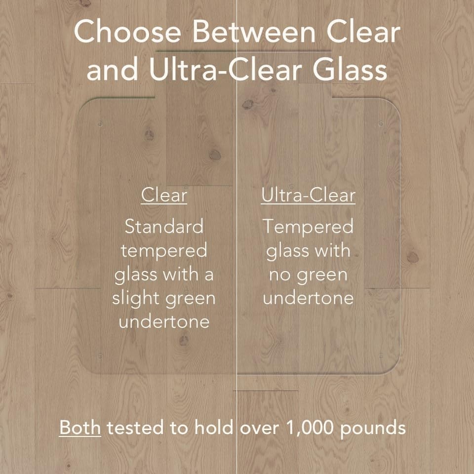 Office Desk Glass Chair Mat - Clear Tempered Glass - Easy Glide - Protects Carpet and Hardwood Floors - 42" x 48" w/Tab