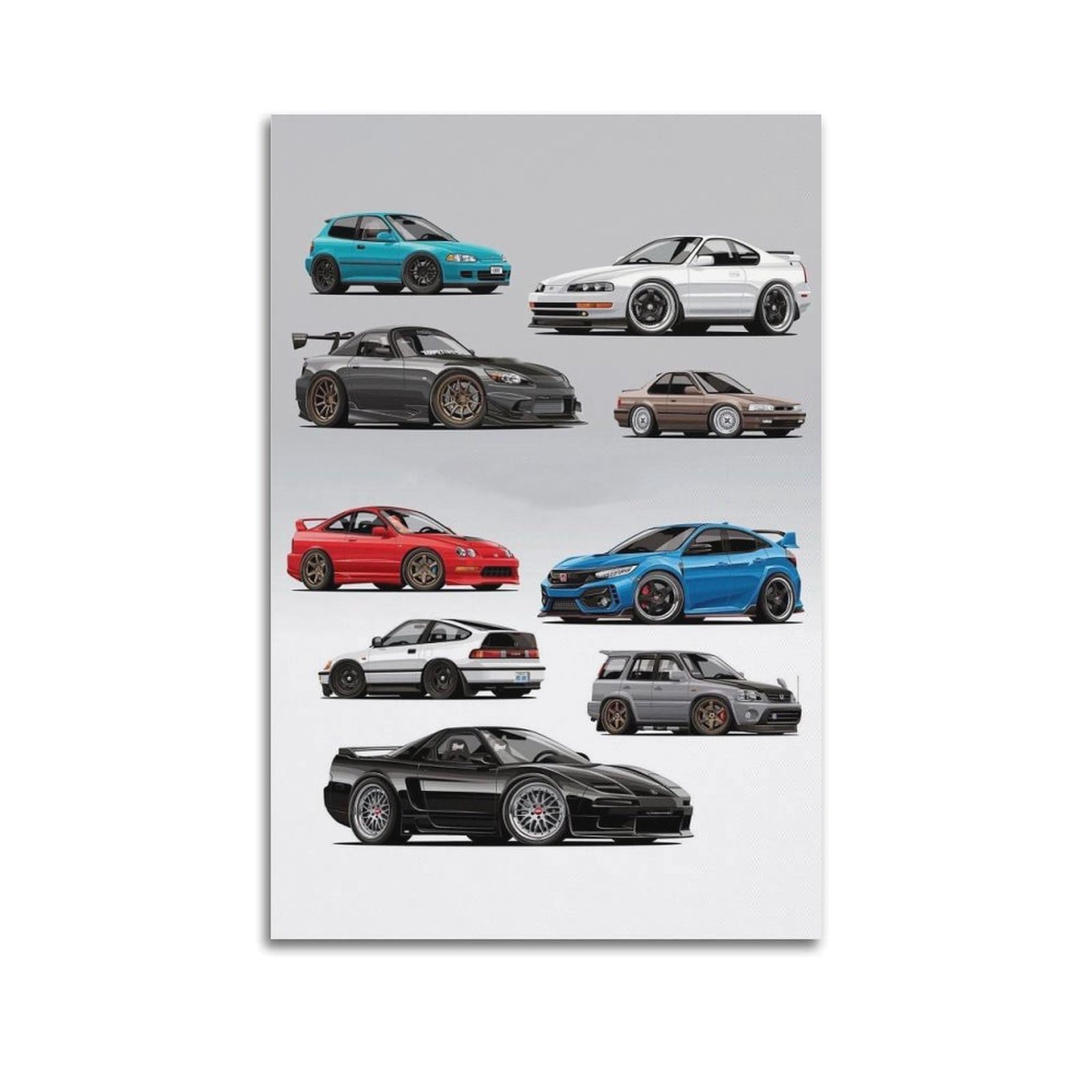 XKUGA JDM Car Poster Civic EG Prelude Integra Type R S2000 NSX Modern Decorative Canvas Prints - Ideal Wall Art for Family, Man Cave, Game Room, Boys & Girls Bedroom 20x30inch(50x75cm)