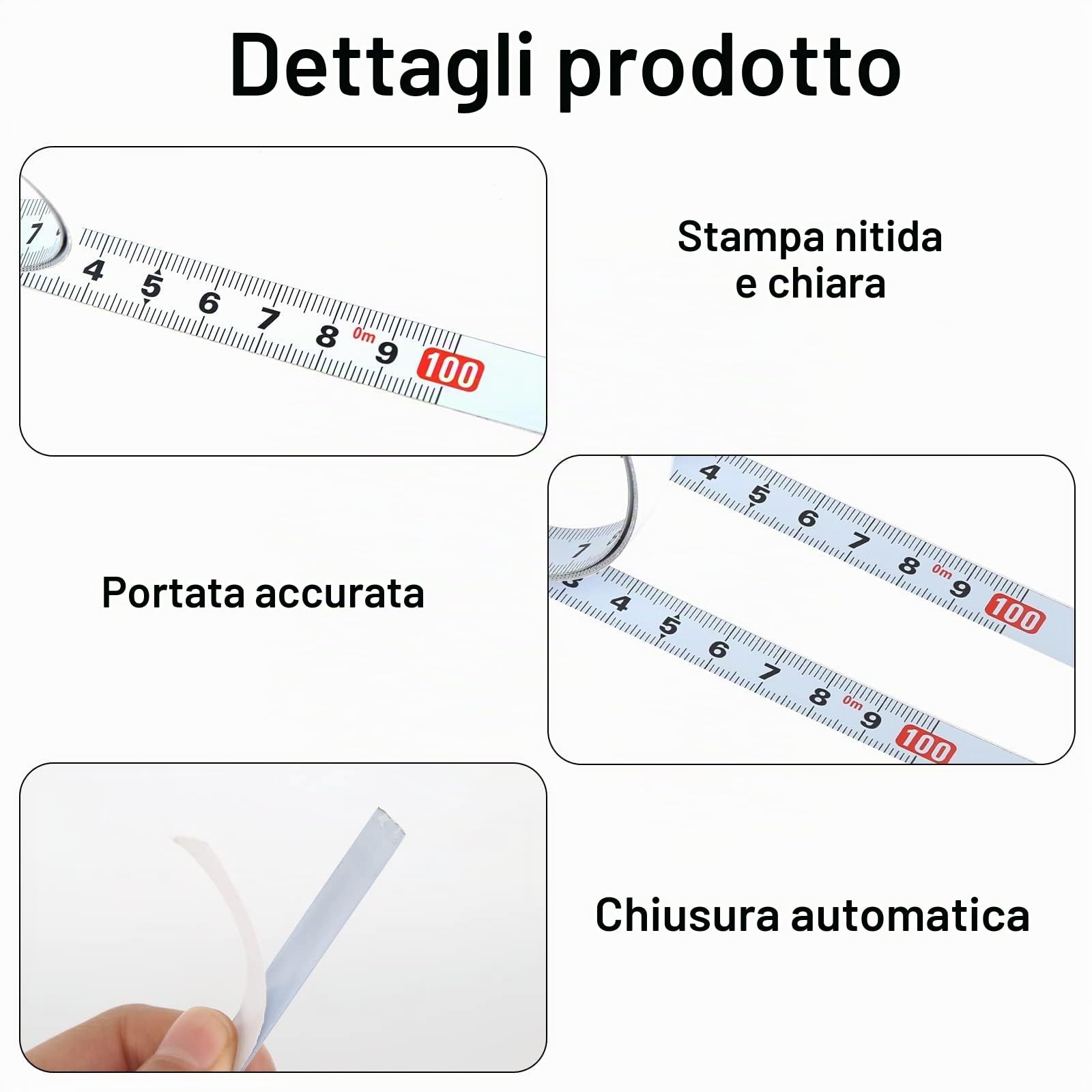 4 metro a nastro autoadesivo, 1 m, metrico 3 specifiche per l'incollaggio, 2 da sinistra a destra, 1 unidirezionale (destra o sinistra), 1 centrale