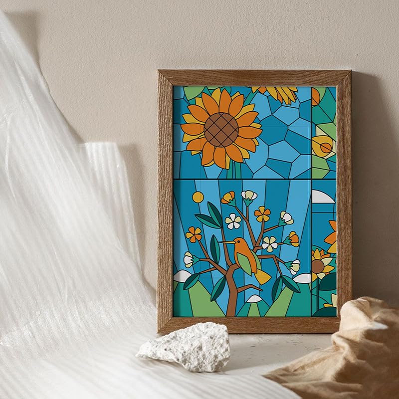 Folia okienna witrażowa matowa wielokolorowa słonecznikowa, zapewniająca prywatność, w wielu rozmiarach(W 23.6" x L 39.4" (1 Panels))