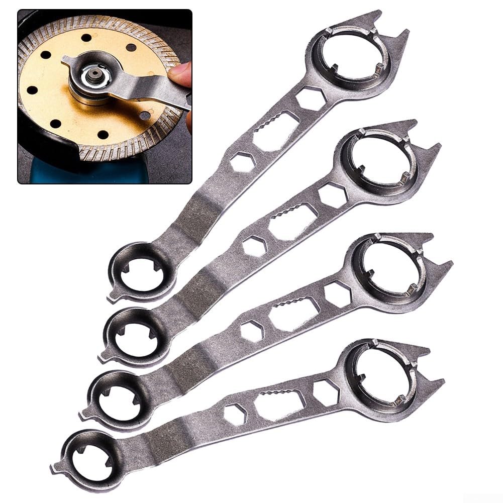 Juego de Llaves para Amoladora Angular de Acero de 65 Piezas (4 Piezas), Llave de Tues con Brida de 4 Garras, Herramienta Manual para un desmontaje eficiente, 200 x 40 mm, Gris