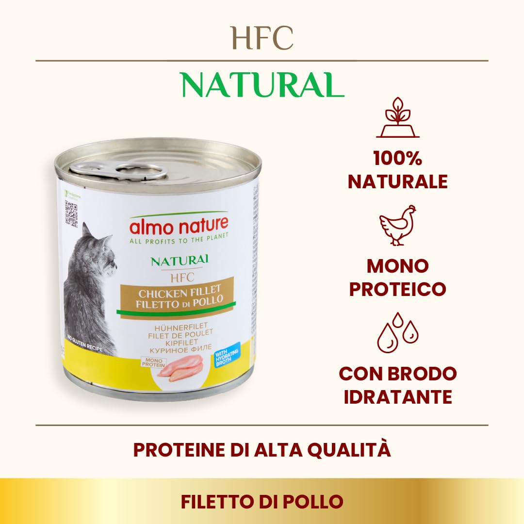 almo nature HFC Natural, Alimento Umido per Gatti - Filetto di Pollo - Confezione da 3.36 kg (12 x 280 g)