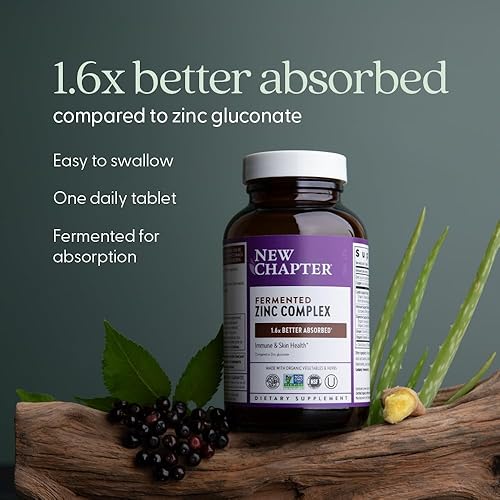 Miniatura 4 de Suplemento de zinc complejo de zinc fermentado New Chapter un diario para apoyo inmunológico  salud de la piel  ingredientes sin OMG fácil de tragar