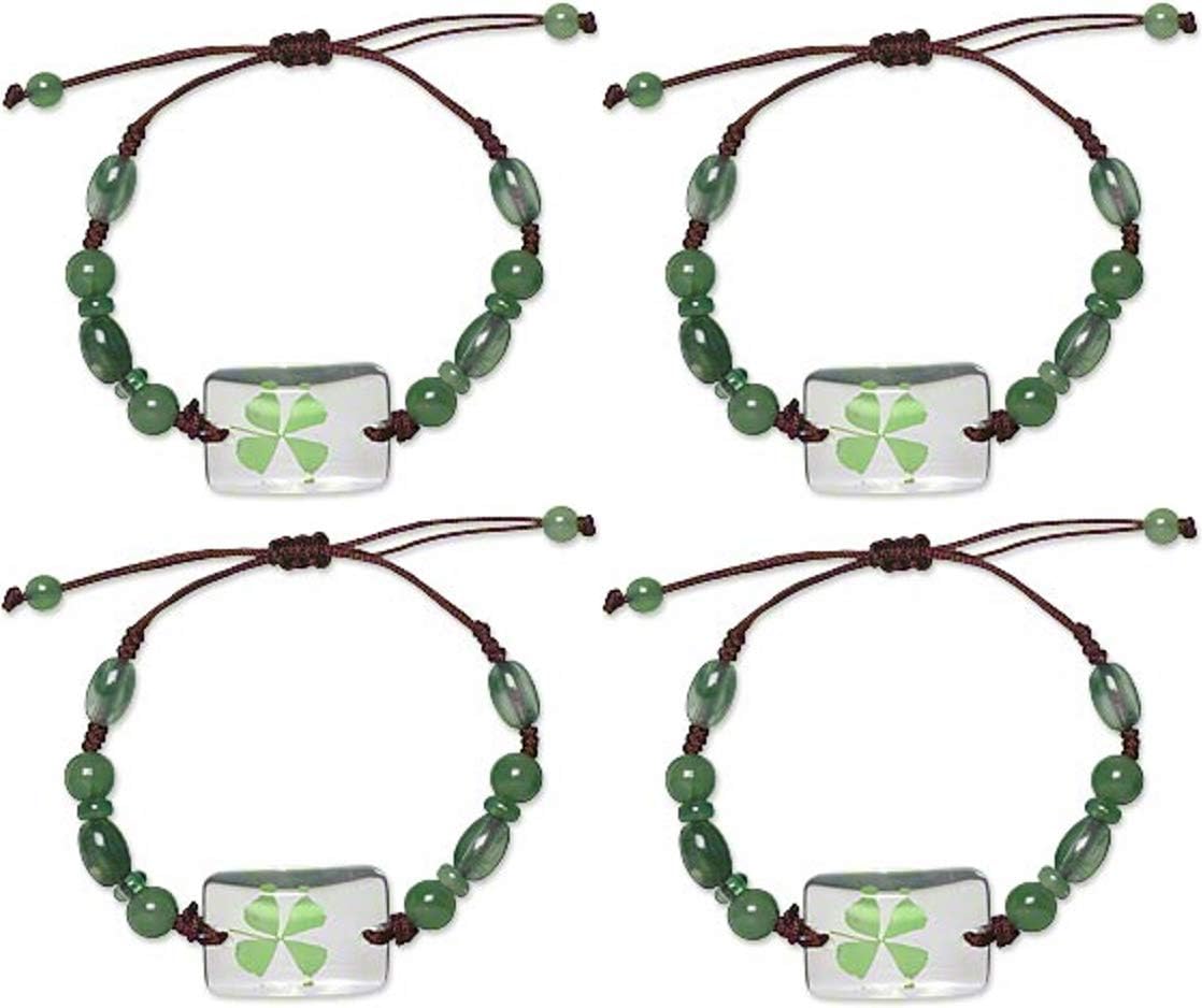 Real Four Leaf Clover Green Shamrock Bracelets Good Luck St Patrick's Day Jewelry - Set Of 4