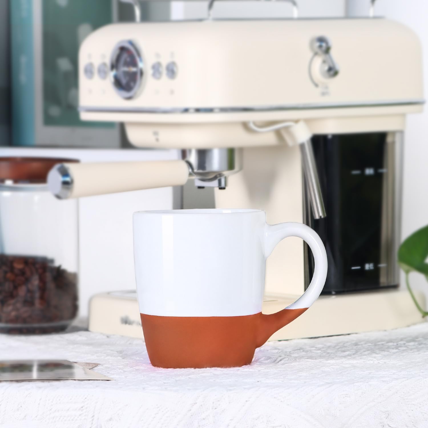 Smilatte 20 OZ Large Coffee Mug, Nice Ceramic Boss Tea Cup with Big Handle for Dad Men Women, Unique Style For Any Kitchen, White-Brown - Image 6