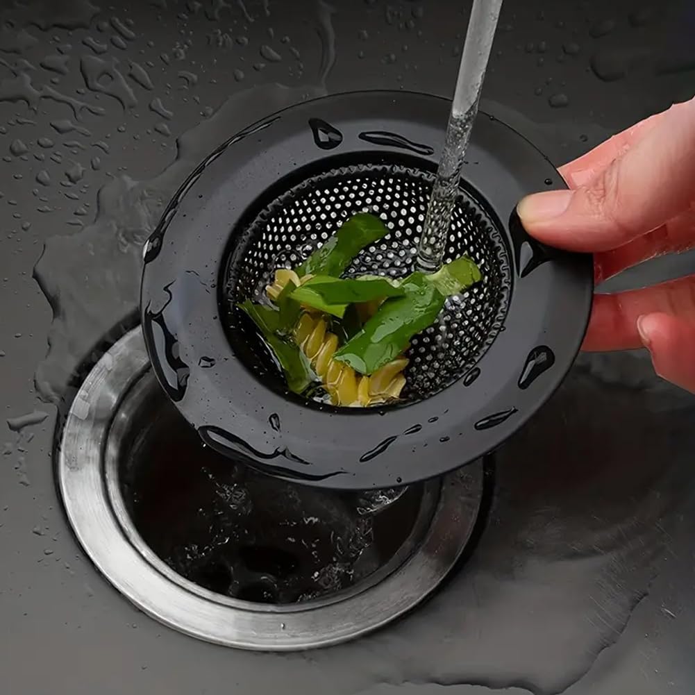 1Pack Sink Drain Strainer,Stainless Steel Sink Strainer Basket, Large Wide Rim of 4.5 Inch Diameter & Anti-Clogging,Dishwasher Safe(Black)