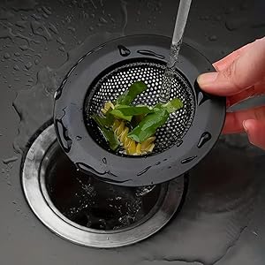 2 Pack - Kitchen Sink Strainer, Stainless Steel, Anti-Clogging, Large Wide Rim 4.5 Inch Diameter,Black