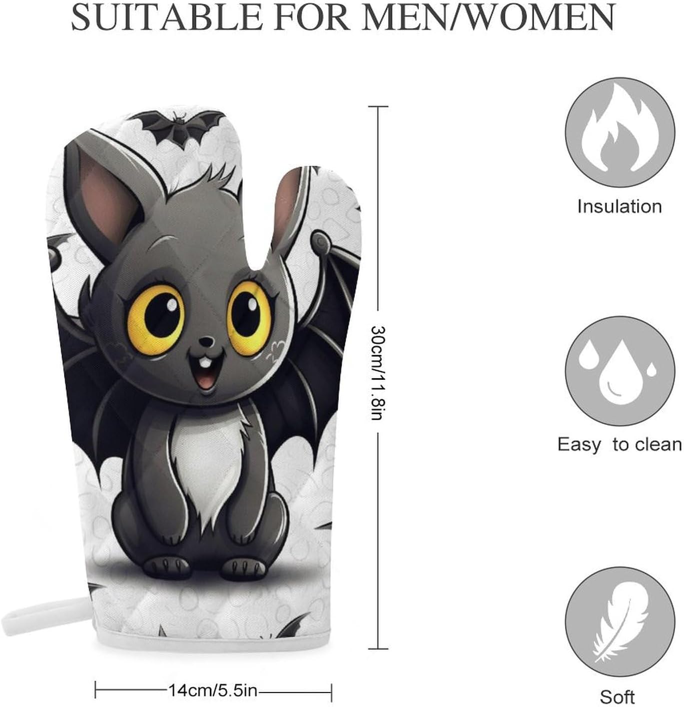 Cute Bat Oven Mitts Set of 2 Non-Slip Heat Resistant Kitchen Gloves for Kitchen Cooking Baking Grilling BBQ