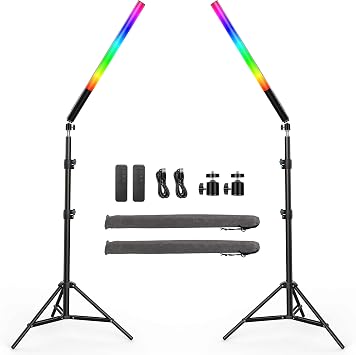 LED Light Stick RGB Fill Light Stand Photography Lighting Kit LED Video Lighting with 5000mAh Battery, Remote Controller Dimmable 2500K6500K, Adjustable Tripod Stand for Live Streaming, Vlog, Gaming