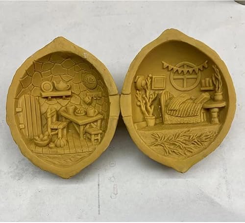 Miniatura 8 de Casa de muñecas de concha de nogal, mini biblioteca, Tiny World Inside Walnuts, casa de juegos hecha a mano, casa de muñecas en miniatura, escena 3D