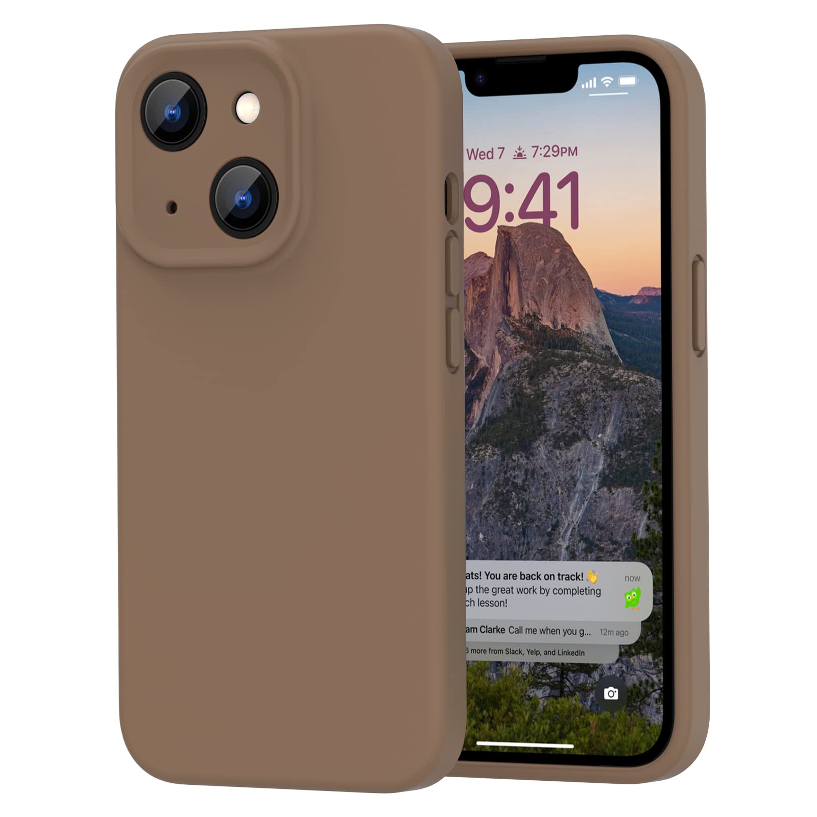 MAXCURYCase for iPhone 14, Liquid Silicone Protective Gel Rubber Phone Cover, Shockproof Anti-Scratch Full Body Bumper Camera Protection Cover for 2 Lenses Apple 14 (Autumn Khaki)