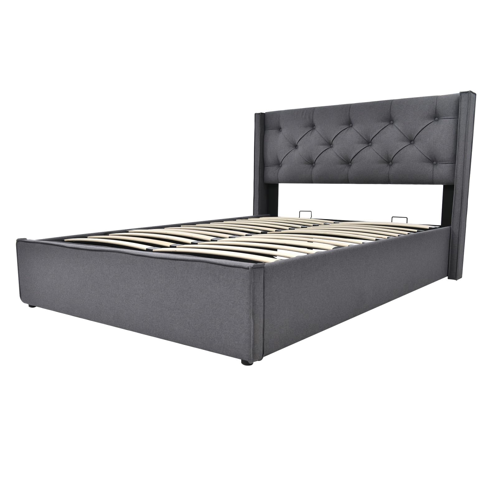 Letto Matrimoniale Imbottito KOMHTOM Con Contenitore E Testiera Queen Size (160x200 Cm, Grigio) – Comodo E Di Design
