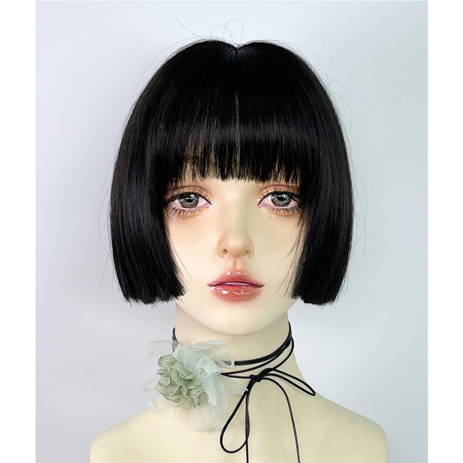 Perruque noire lisse 15cm durable pour masquer une perte de cheveux avec frange - 8