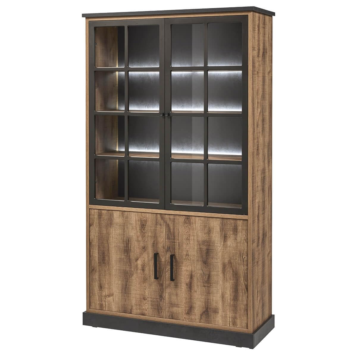 AltoBuy Jenna - Vitrine 4 Portes Aspect Bois et Métal Poudré Noir