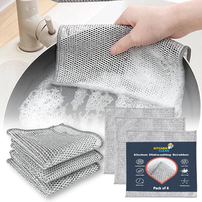 Kitchen Clean™ 6 Pcs Steel Mesh Dish Wash Cloth | Mesh Wire Cloth Multipurpose Wire Dishwashing Rags for Wet and Dry Cleaning Scrub | Steel Mesh Wire Dish washer | Wire Dishwashing Rag (Pack of 6 Pcs) (B0D7HVSKF7) Amazon Price History, Amazon Price Tracker