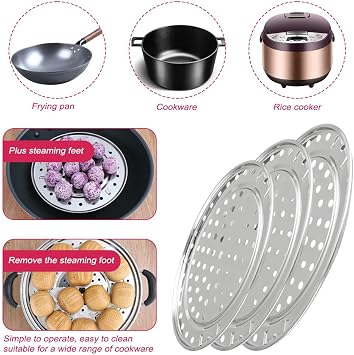 3PCS Stainless Steel Steamer Rack with Removable Legs, Steamer Steam Cookware | Steamer Steam Cookware Accessories | Stackable Steam Rack for Home Kitchen Pressure Cooker Cooking (18, 20, 22cm)