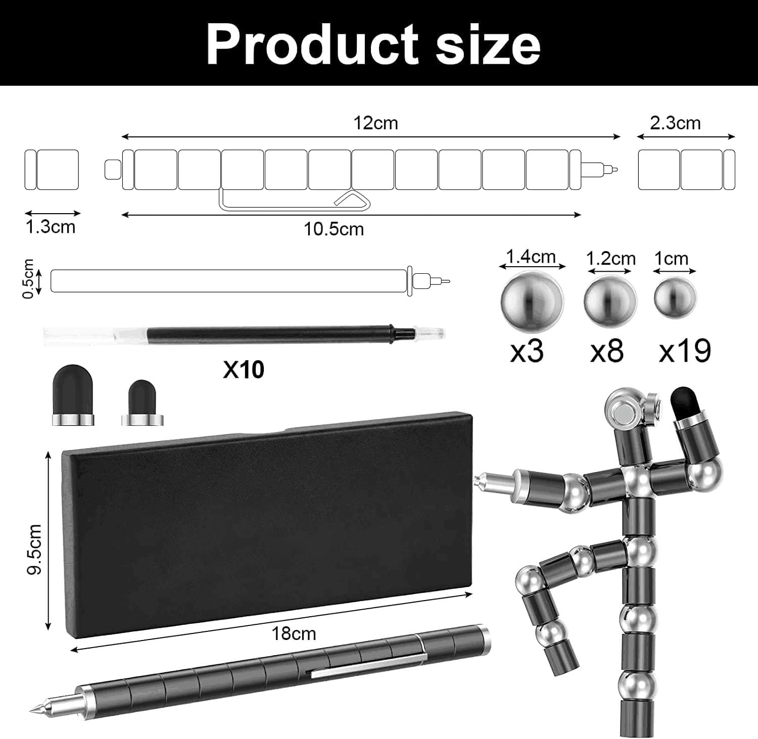 OSDUE Fidget Pen, Multifunzione Penna Magnetica Penna Fidget Regalo Uomo, Festa del Papa Idee Regalo Divertente Gadget di Sollievo Dallo Stress per Idee Pasqua Natale Nero