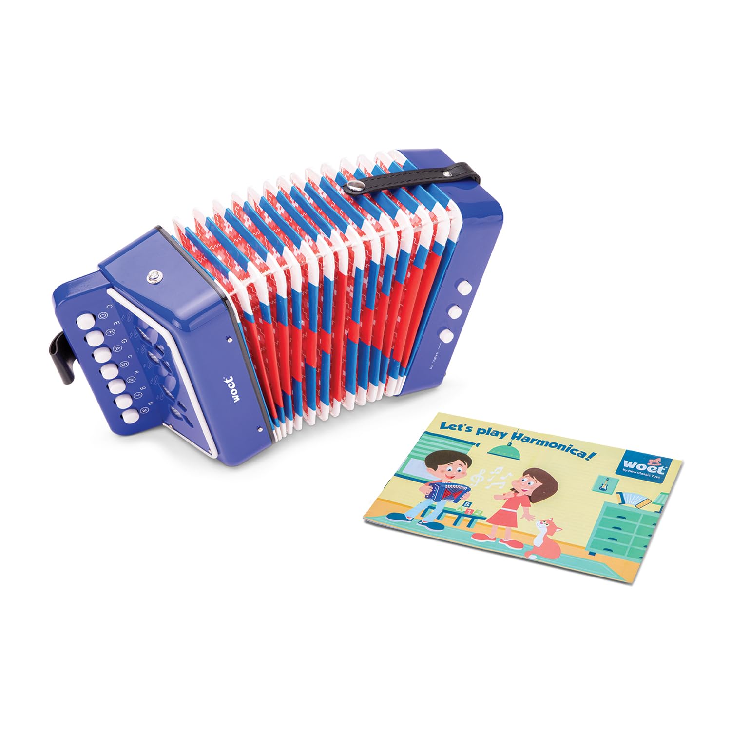 Woet® Accordéon Jouet Bleu pour Enfants, Instrument de Musique avec Livret de Chansons et 8 Chansons, Jouet Éducatif Débutant, Développement Musical, À Partir de 3 Ans