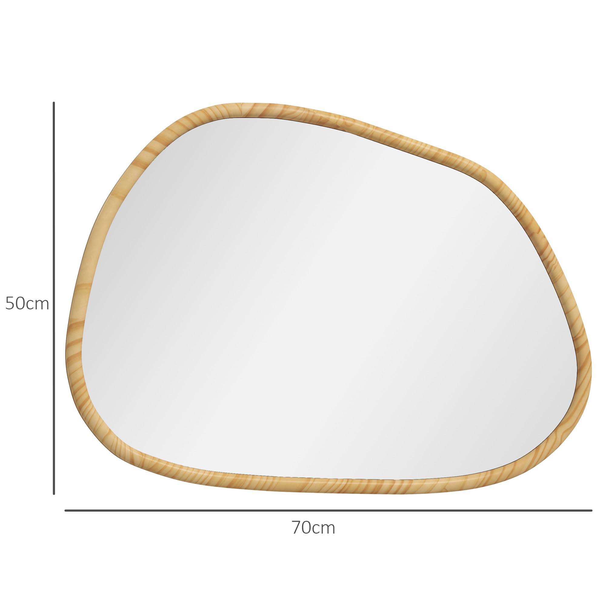 HOMCOM Espejo de Pared Decorativo 70x50 cm Espejo de Baño con Forma Irregular y Marco de Madera para Salón Entrada Pasillo Horizontal o Vertical Natural