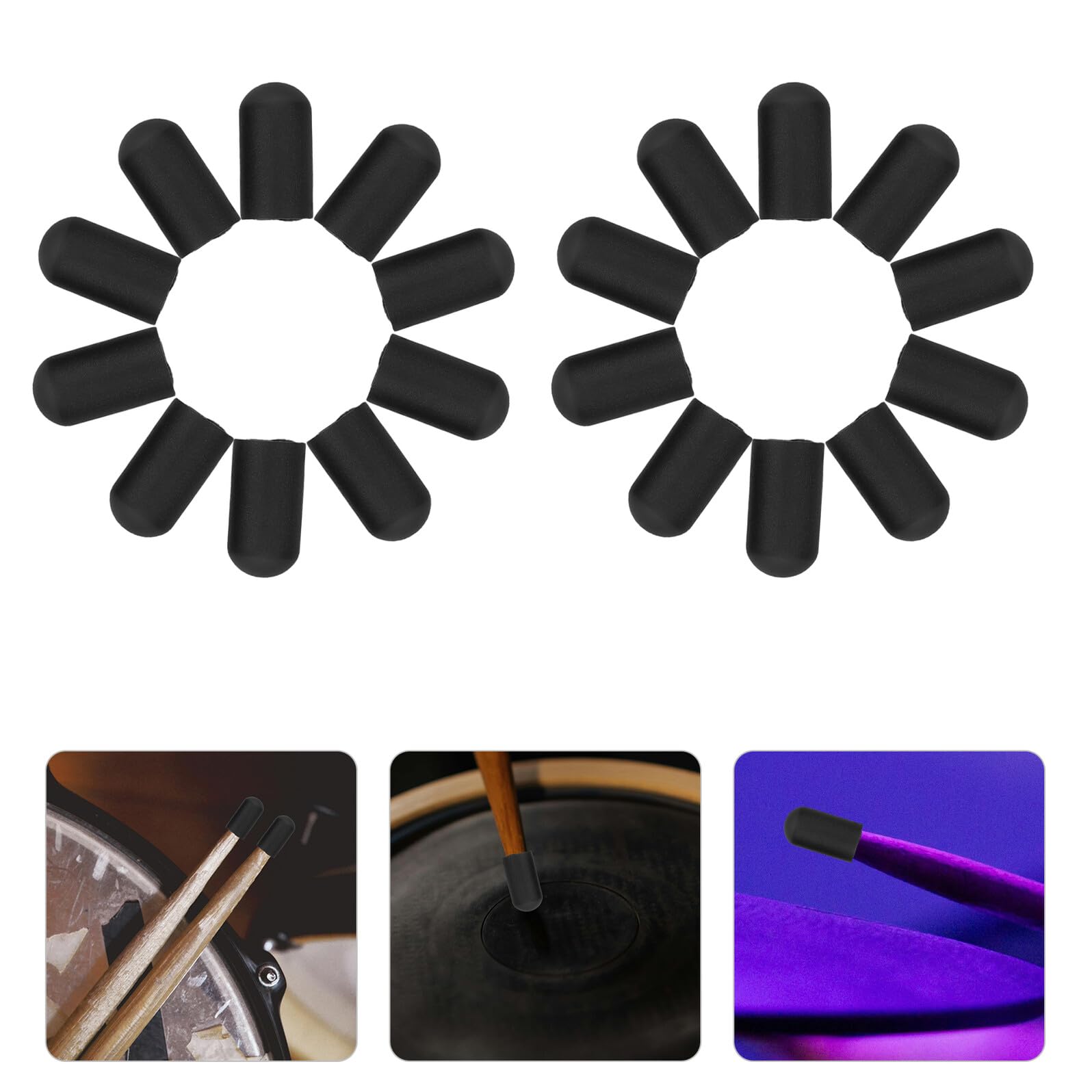Yardwe 20pezzi Punte in Silicone Nero per Sordina per Bacchette di Coperture per Esercizi Silenziosi per Batteria Smorzatori di Ricambio per Bacchette Foro