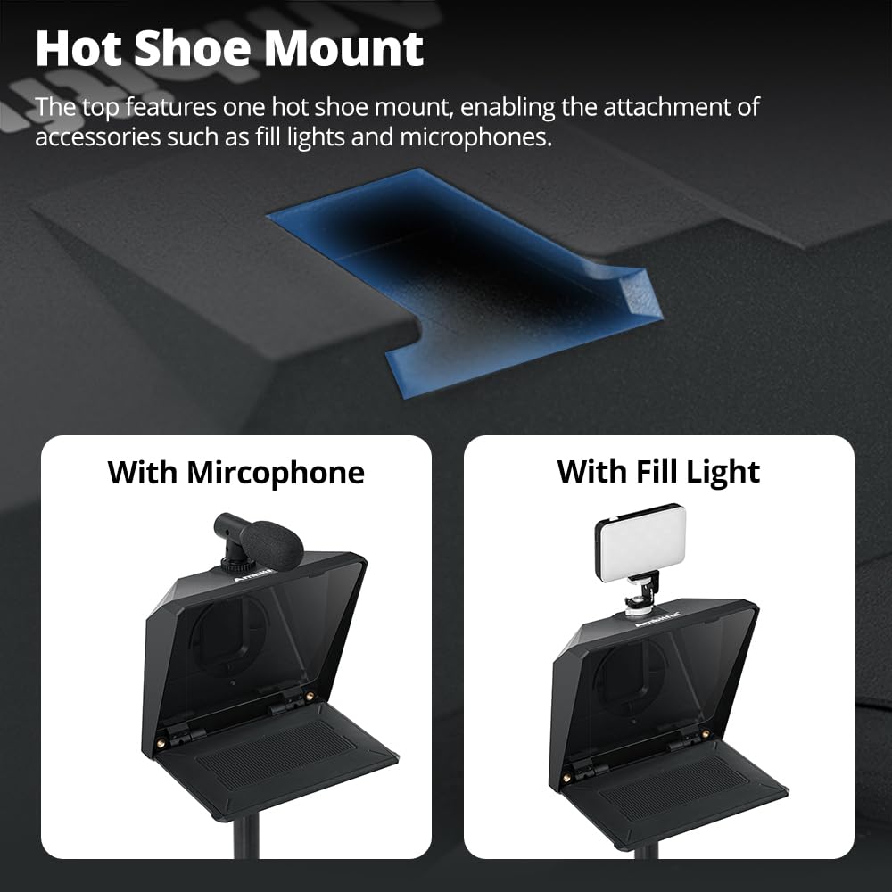 Ambitful T1 Pro Teleprompter per telefono con treppiede desktop, kit di teleprompter portatile con telecomando, supporta smartphone/DSLR/mini tablet (sotto i 8,3 pollici), per YouTube, Tiktok