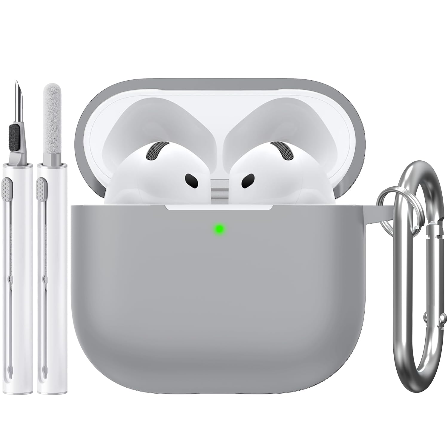 Sounce Case Cover for Apple Airpods 4th Generation Case Cover(2024), Supports Wireless Charging, Silicone Case with Cleaner Kit & Keychain Compatible with Airpods 4 case for Women, Men(Grey)