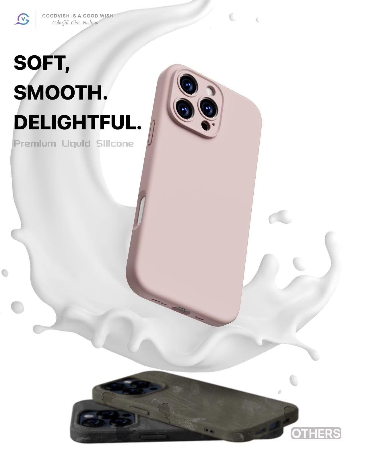GOODVISH 3 in 1 Silicone Cover per iPhone 16 Pro 6.3", Custodia con 2 Pellicola Vetro Temperato [Protezione Fotocamera] 360° Protezione Anticaduta Case per Cellulare Antiurto Resistente, Rosa Sabbia