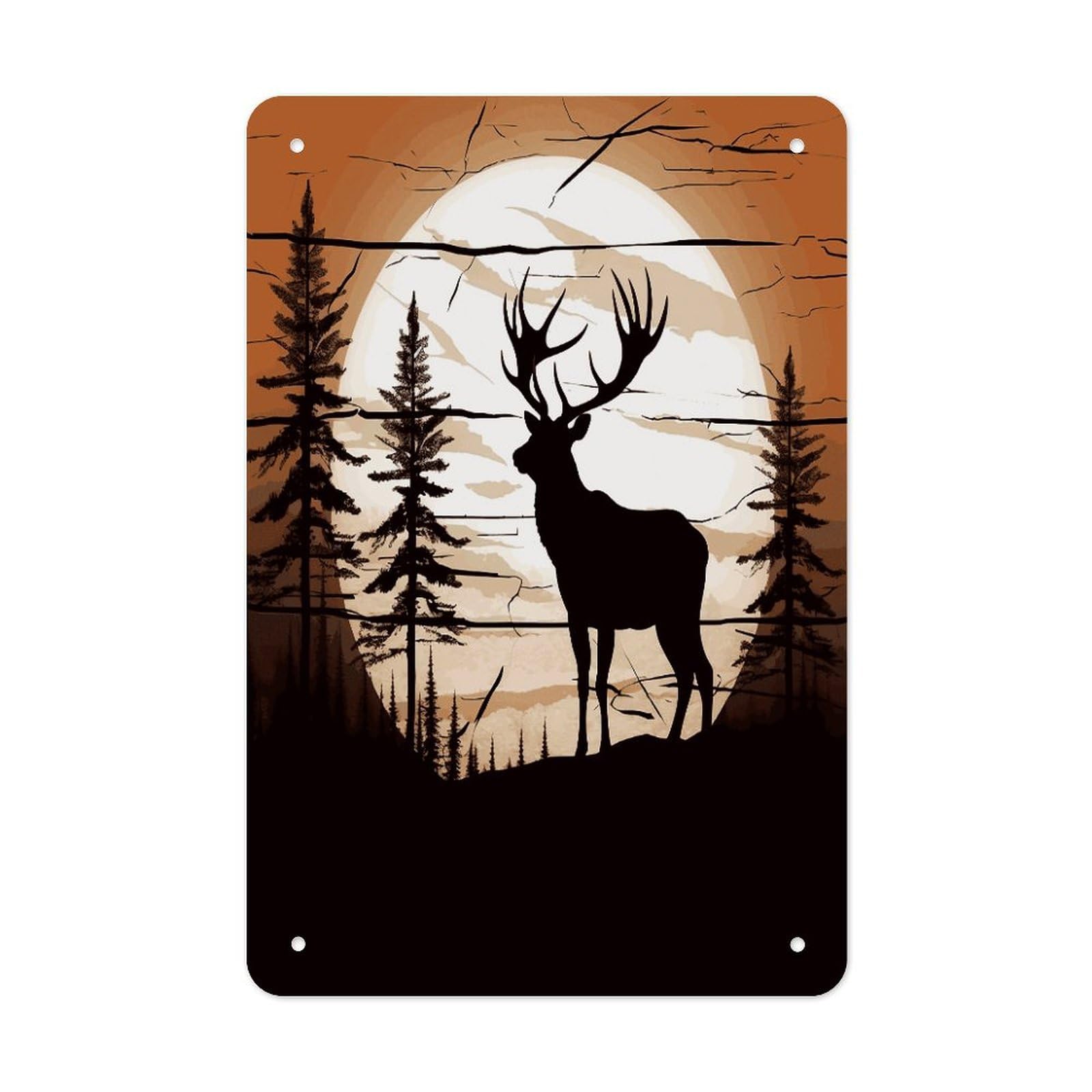 LDGSUPH Wild Elk Silhouette Wall Art Prints Folded Edge Iron Sheet Painting with Holes for Wall Prints Decorative Picture Metal Signboard Decor Painting for Outdoor Indoor Wall Decor