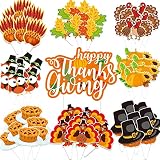 Thanksgiving Cupcake Toppers 73pcs Turkey Food Picks Pumpkin Pie Decoration Toppers for Thanksgiving