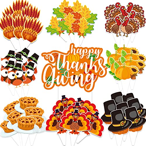 Thanksgiving Cupcake Toppers 73Pcs Turkey Food Picks Pumpkin Pie Decoration Toppers For Thanksgiving Party Food Decoration #TOP1