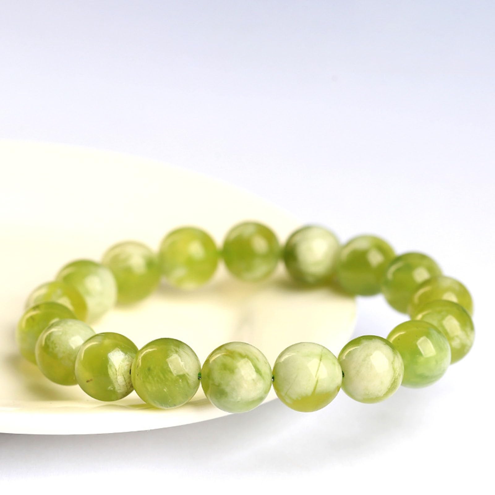 Bracciale in Giada Naturale da Donna Bracciale Elastico con Perline di Giada Verde sfumato, Adatto per Il Ringraziamento Misura Regolabile Ricchezza Prosperità Perline di Pietra,10MM