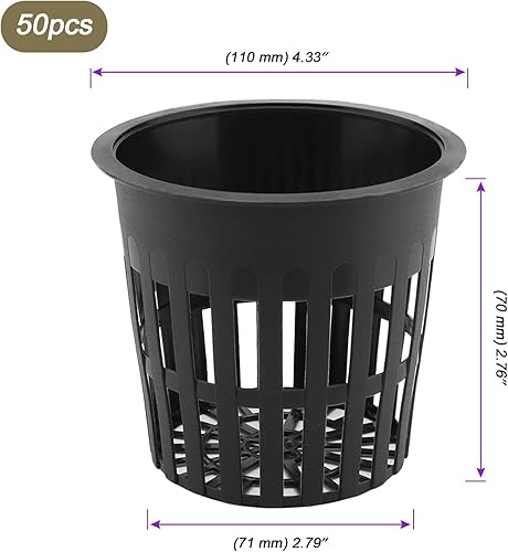 Miniatura 8 de JOIKIT Paquete de 50 macetas de red de plástico de 5 pulgadas, macetas de red de cultivo hidropónico, copas de red de malla ranurada para jardín