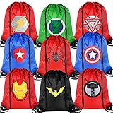 Zaleny Superhero Party Bags Cinch Sack Bags Drawstring Backpacks Hero Theme Party Favors Supplies Pack of 9 for Boys