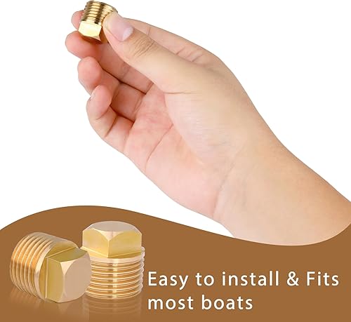 Miniatura 5 de Tapón de drenaje de barco, 2 piezas de 12 pulgada NPT de latón macizo para desagüe de barco, kit de tapón de drenaje de repuesto para garboard, se