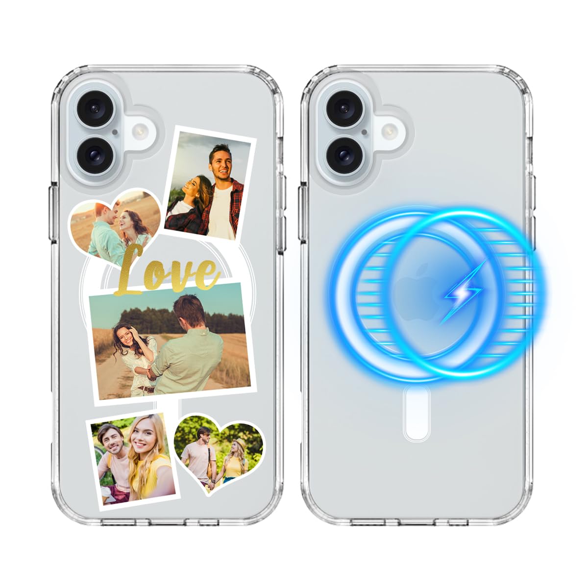 Custom Phone Case for iPhone 16 Plus, Compatible with Magsafe Protective Multi-Photo Cover Personalized Magnetic Multi-Picture Collage Case Present