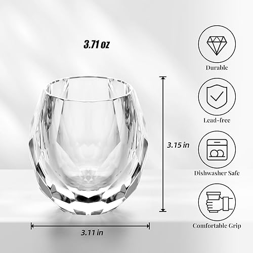 Miniatura 2 de KAMMAK Juego de 2 vasos de whisky de cristal, hechos a mano, sin tallo, vasos de cóctel blancos soplados a mano de 3.71 onzas, regalos de compromiso