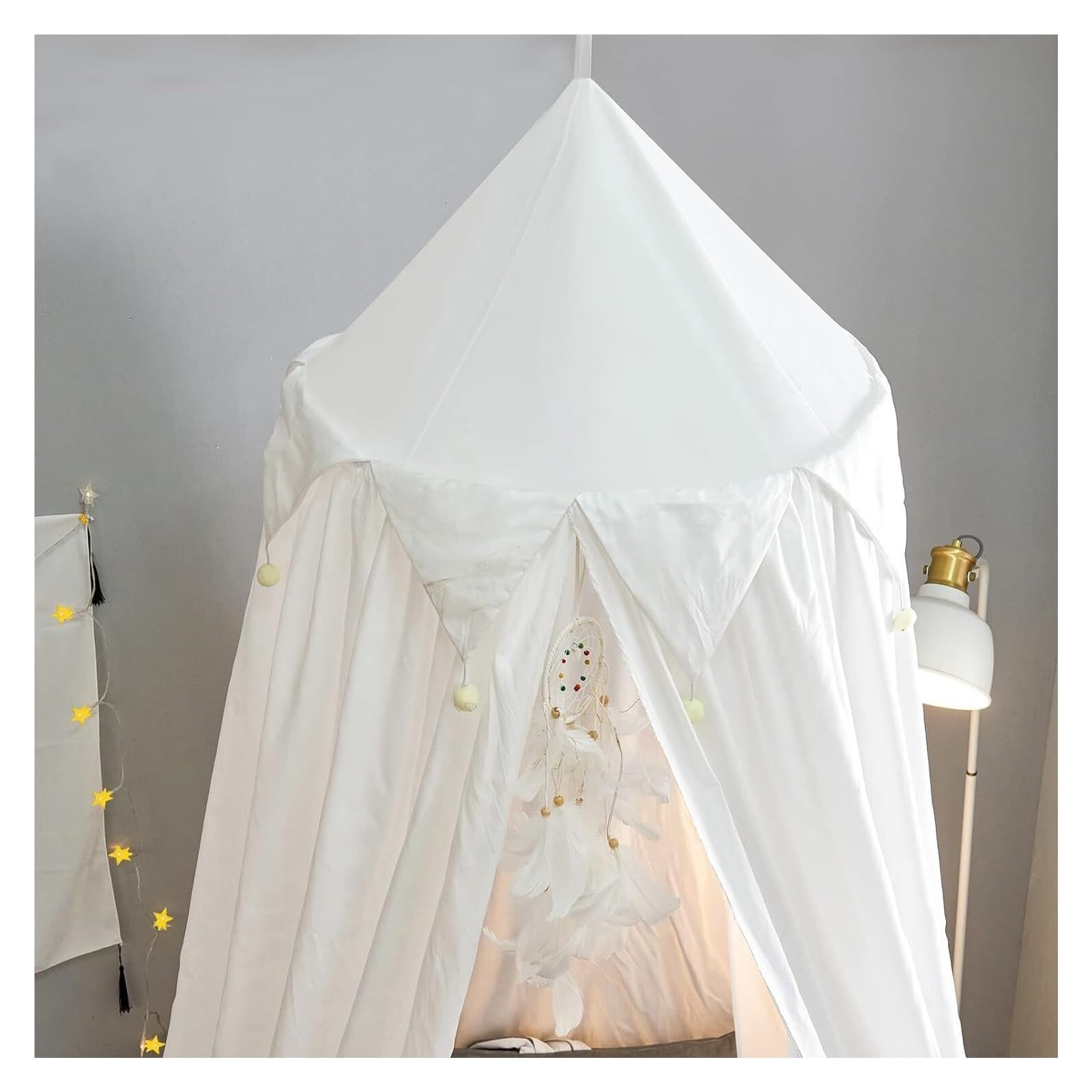 Tenda da Letto, Baldacchino da Letto, baldacchino sospeso a Cupola Rotonda for mazzetta for Bambini Arredamento della Camera for Angolo di Lettura Castello Gioco for Interni ed Esterni(White)