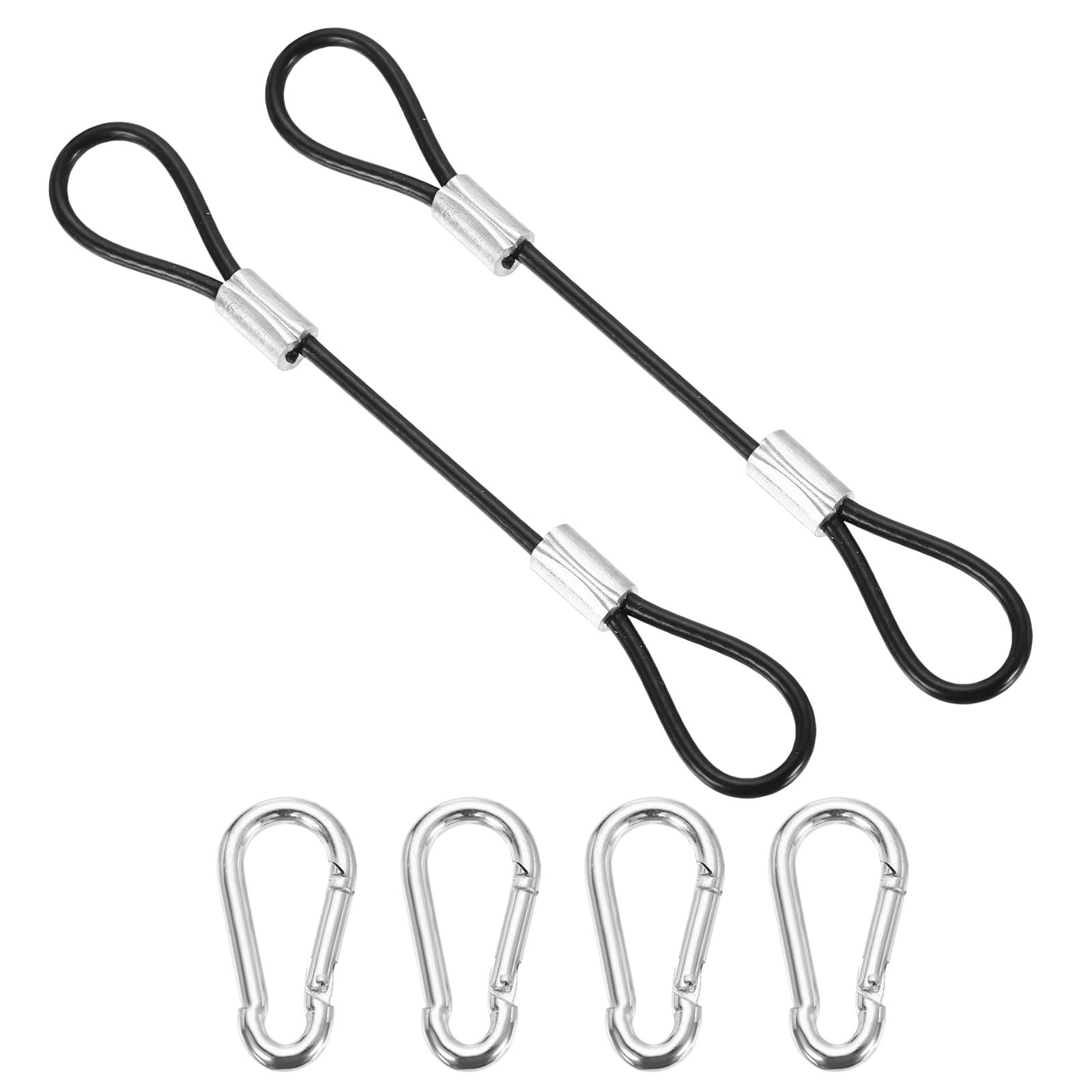 PATIKIL 4 Inch Safety Cable Lock, 2 Pcs 304 Stainless Steel Security Wire Ropes Double Loop Anti-Theft Safety with 4 Spring Buckles for Bicycles Luggage Stage Lighting, Black