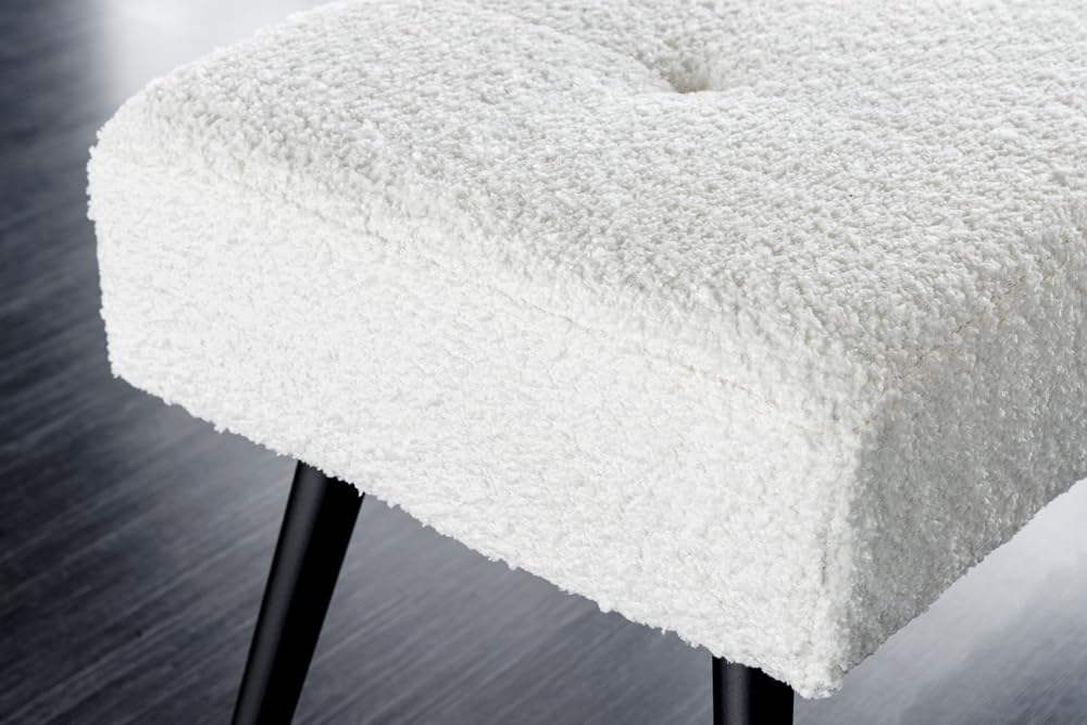 Riess Ambiente Design Sitzbank Boutique 100cm weiß Bouclé Schwarze Metallbeine Polsterbank Schminkbank Schuhbank Schlafzimmerbank Flurbank