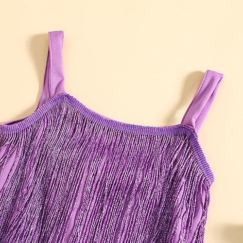 Toddler Girl Tassel Dress Summer Sleeveless Square Neck Zip Back Dance Solid Color Dress Girls Dress Bright4