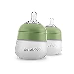 Nanobebe Flexy Silicone Baby Bottle, Anti-Colic, Natural Feel, Non-Collapsing Nipple, Non-Tip Stable Base, Easy to Clean 2-Pack, Sage, 5 oz