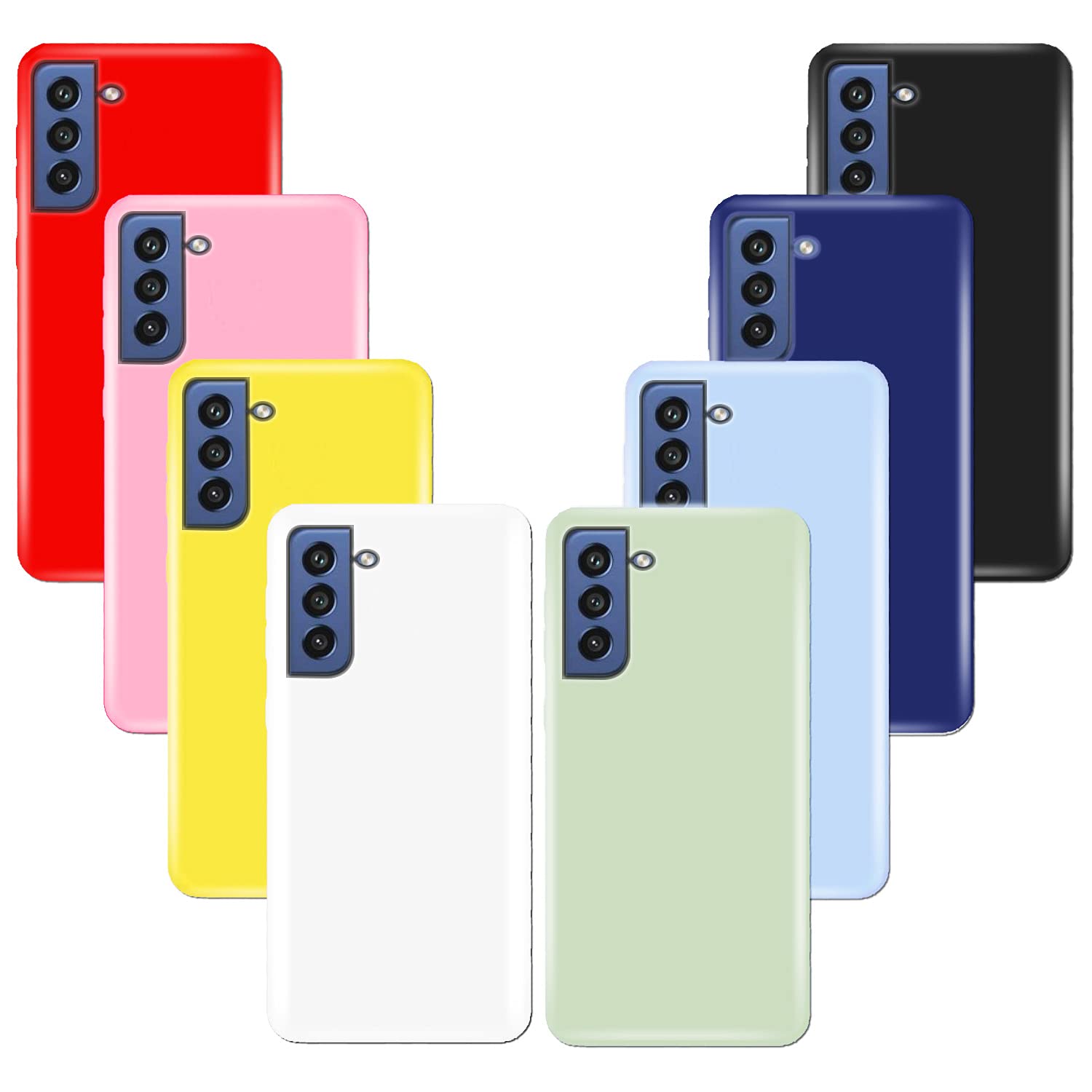 (8 Pack) for Samsung Galaxy S21 FE Case, Soft Silicone Gel Bumper Phone Case Shell Shockproof Case Cover for Samsung Galaxy S21 FE 5G 6.4 inch, Red, pink, yellow, white,green ,purple,blue, black