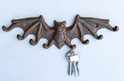 Miniatura 8 de Ebros Gift Murciélago volador rústico de hierro fundido con alas extendidas, 8 clavijas, gancho de pared, decoración de escultura, vida silvestre,