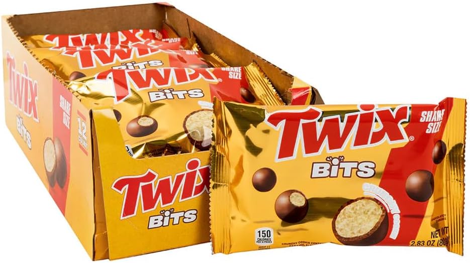 Bits Cookie Caramel Chocolate Candy, King Size 2.83 oz Bags (12 Count) – Crunchy Cookie Pieces Covered in Milk Chocolate & Caramel, Shareable Candy Pack