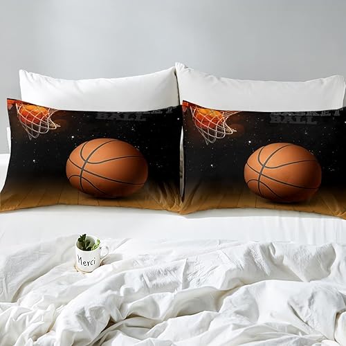 Miniatura 4 de Manfei Juego de sábanas de baloncesto para niños, tamaño individual, juego de ropa de cama temática deportiva para decoración de habitación de niños