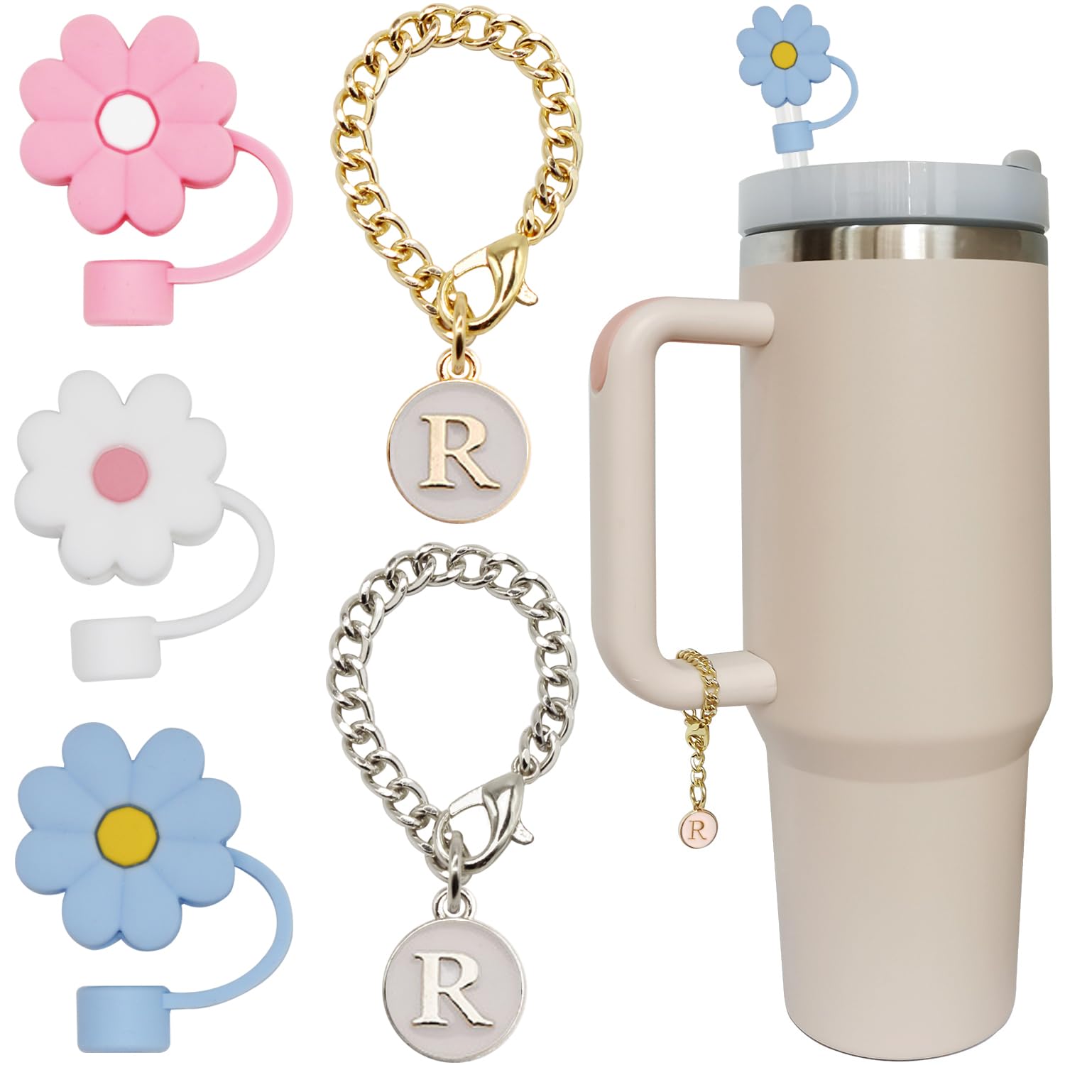 Strohhalm-Abdeckung & Anfangsbuchstaben-Anhänger Für Stanley-Becher – Personalisierbar, Lebensmittelecht