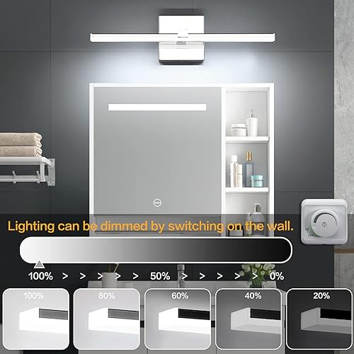 Miniatura 2 de ZUZITO Lámpara de baño de 18 pulgadas, moderna, cromada, LED, 14 W, regulable, iluminación blanca fría, 6000 K