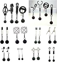 Vista 2 de Pinzas para pezón con peso de acero inoxidable con clip de cadena para pezón, bola ajustable, sin perforación, joyería para pezones para adultos