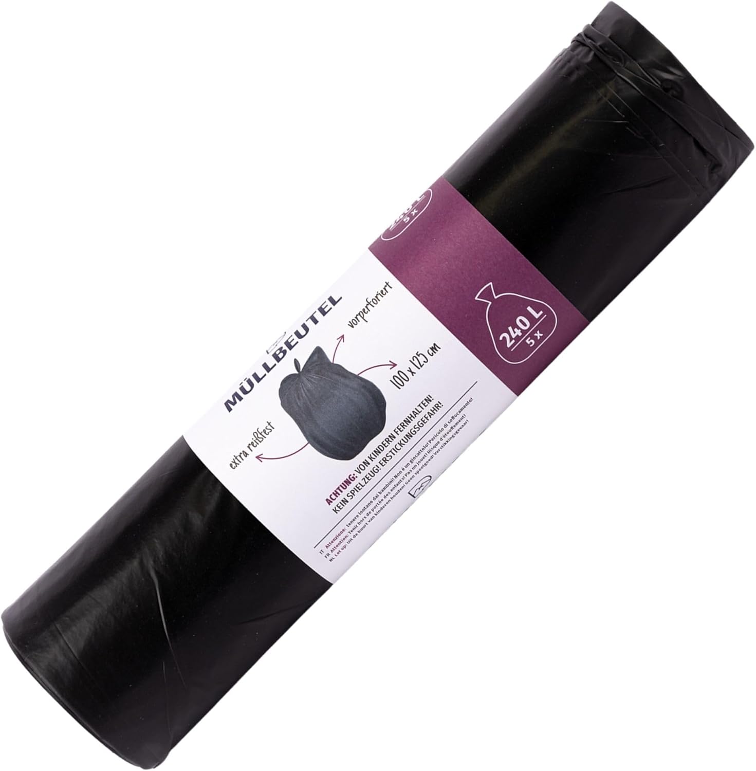 Schwerlast Müllsäcke 240L, Schwarz, 48µm - BLIX | 5x Reißfeste Müllbeutel 100x125cm für 240 Liter Tonnen | Perfekt für Bau & Garten - Amazon product rated Grade D