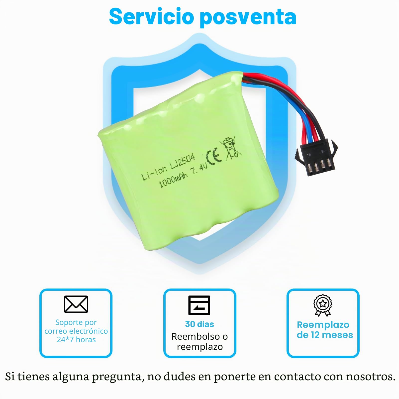 2PCS 7.4 V 1000 mAh Batería de Litio con Conector SM-4P y Cable de Carga USB para Coche RC, Barco, Camión, DE36W DE65 NO.1809 Coche de Juguete RC, Coche Todoterreno